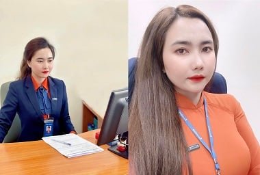 Nhân viên ngân hàng có bộ ngực lớn, trắng và căng tròn